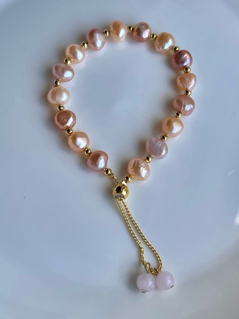 Gold & Pink Freshwater Pearl Adjustable Bracelet